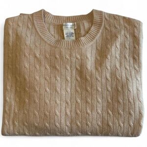 100% Cashmere Cable Knit Sweater - Tan/Cream